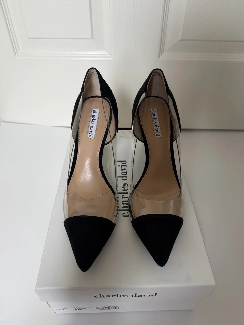 Charles David Women's Black Pointed-Toe Plexi and black suede Pumps, Size 9